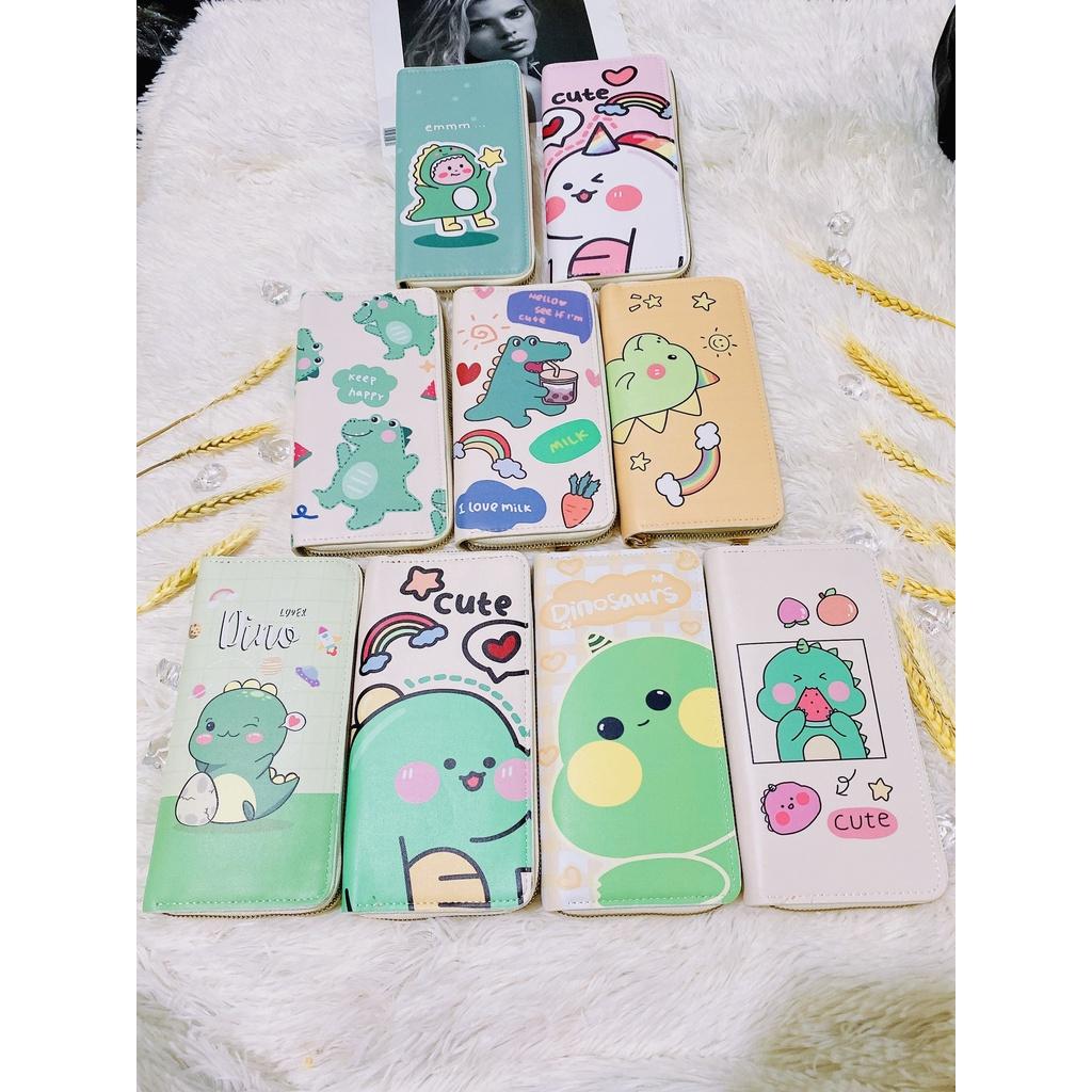 Bóp Ví Cầm Tay Ví Dài Khóa Kéo Nữ Nhiều ngăn Hình Khủng Long Siêu Cute Cho Bạn Gái