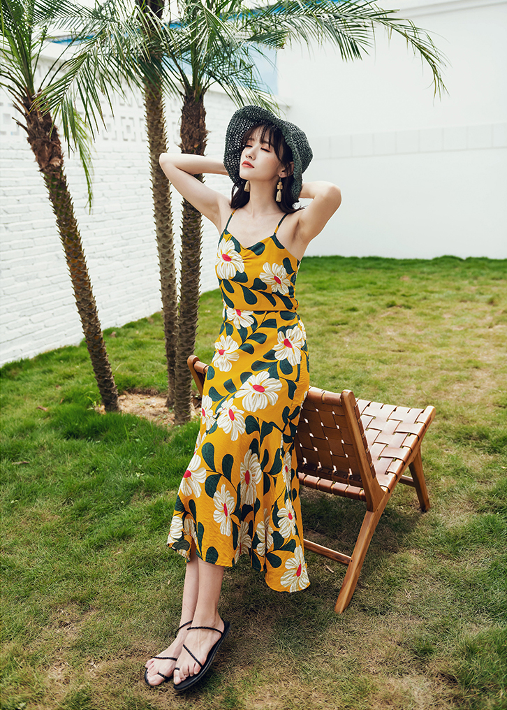 Đầm maxi 2 dây xinh xắn, lưng dây đan sexy quyến rũ, dáng dài ngang bắp chân, phom đẹp dễ mặc, váy đi biển, du lịch | MX036