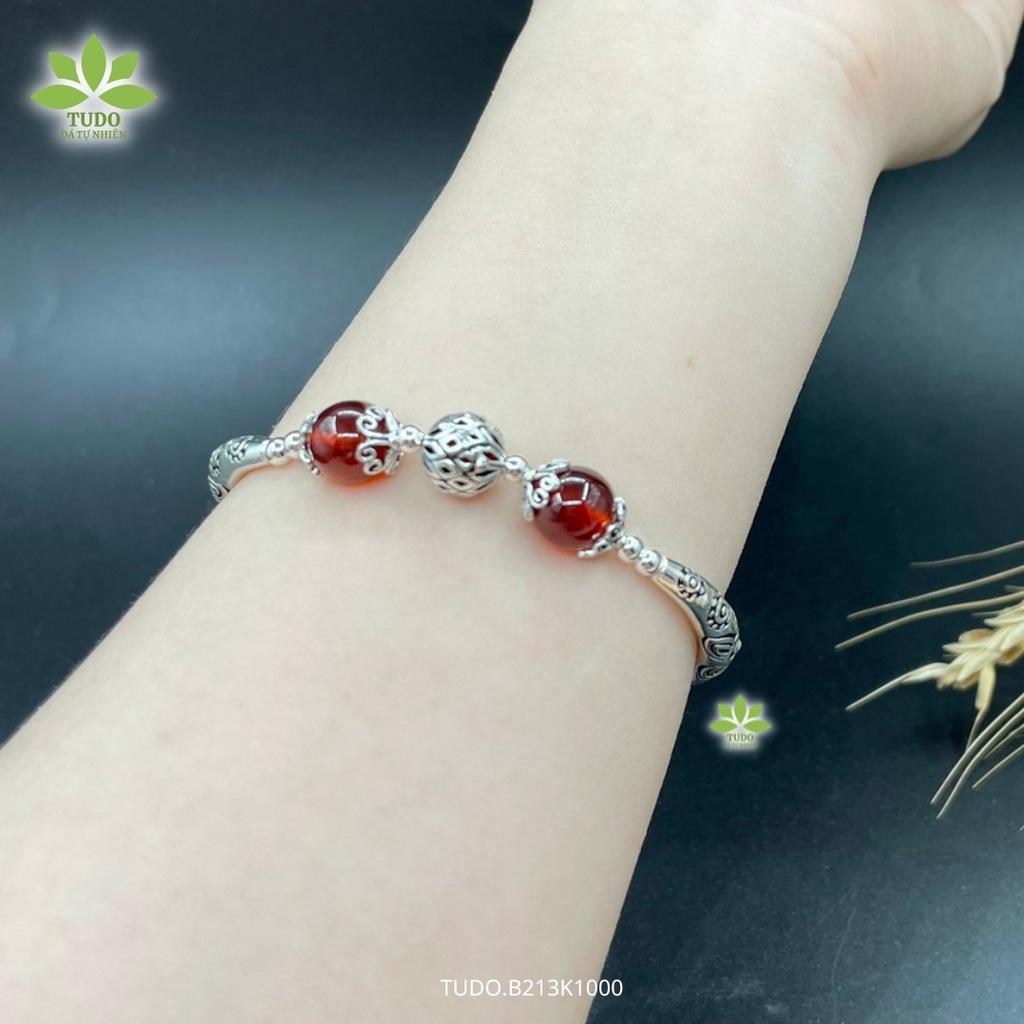 Vòng Tay Bạc Nữ Charm Bạc Dreamcatcher mix Hồng Lựu Đỏ TUDO B213K1000 cho Mệnh Hỏa Thổ