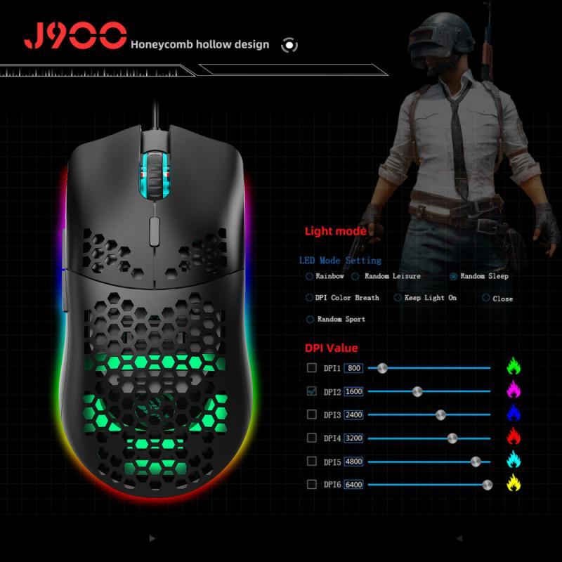 J900 Có Thể Lập Trình USB Chuột Chơi Game Có Dây RGB Game Thủ KOK Với 6 Có Thể Điều Chỉnh 6400DPI Tổ Ong Rỗng Công Thái Học Dành Cho Game Thủ Máy Tính