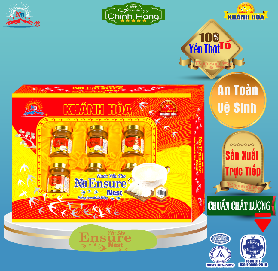 Yến Chưng Đường Phèn Ensure Nest Khánh Hoà 300mg(25%) -Yến Tươi Khay Quà Tặng Cao Cấp 6 hủ/70ml