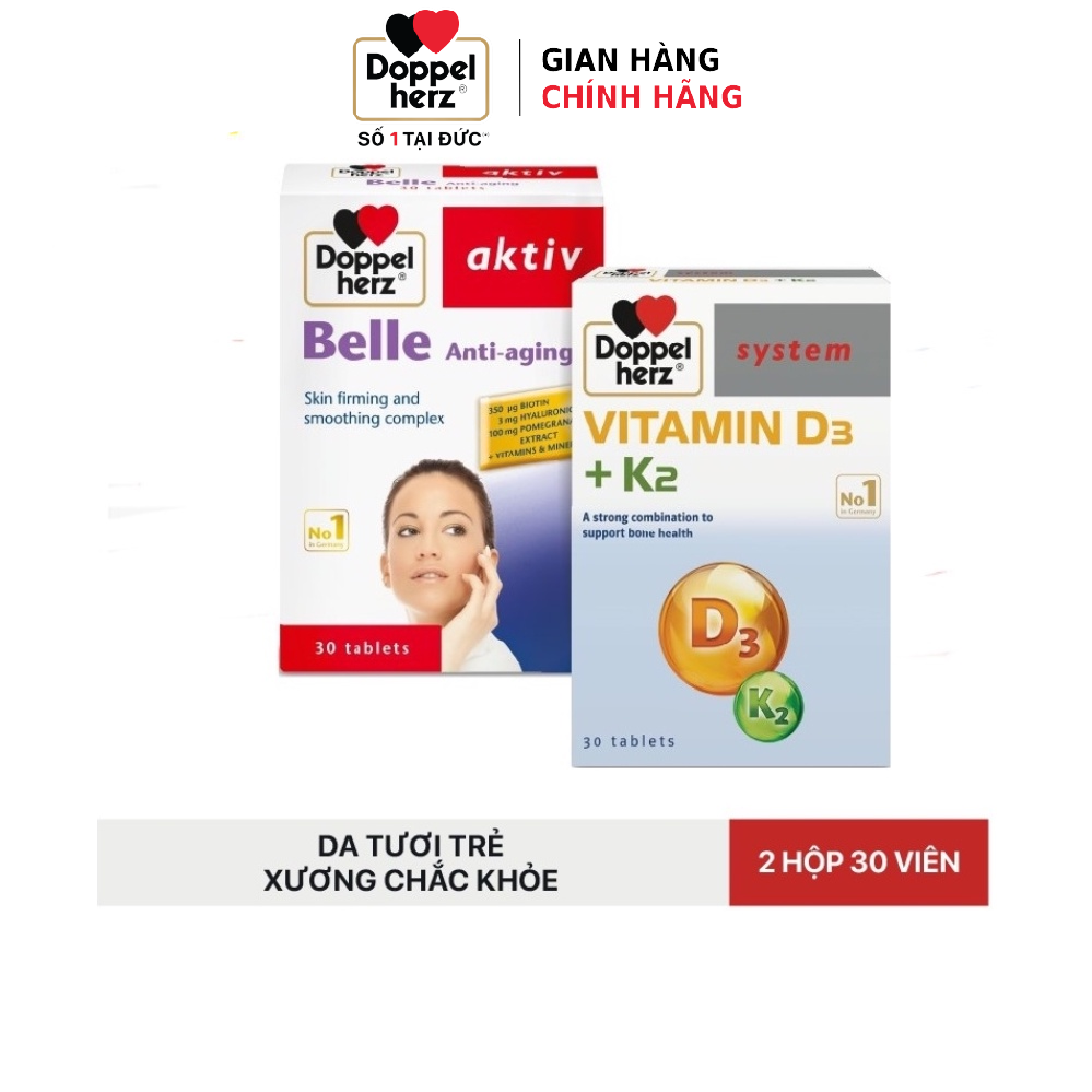 Bộ đôi chống lão hóa, tăng cường hấp thụ canxi ngừa loãng xương Doppelherz Anti Aging + Vitamin K2 D3