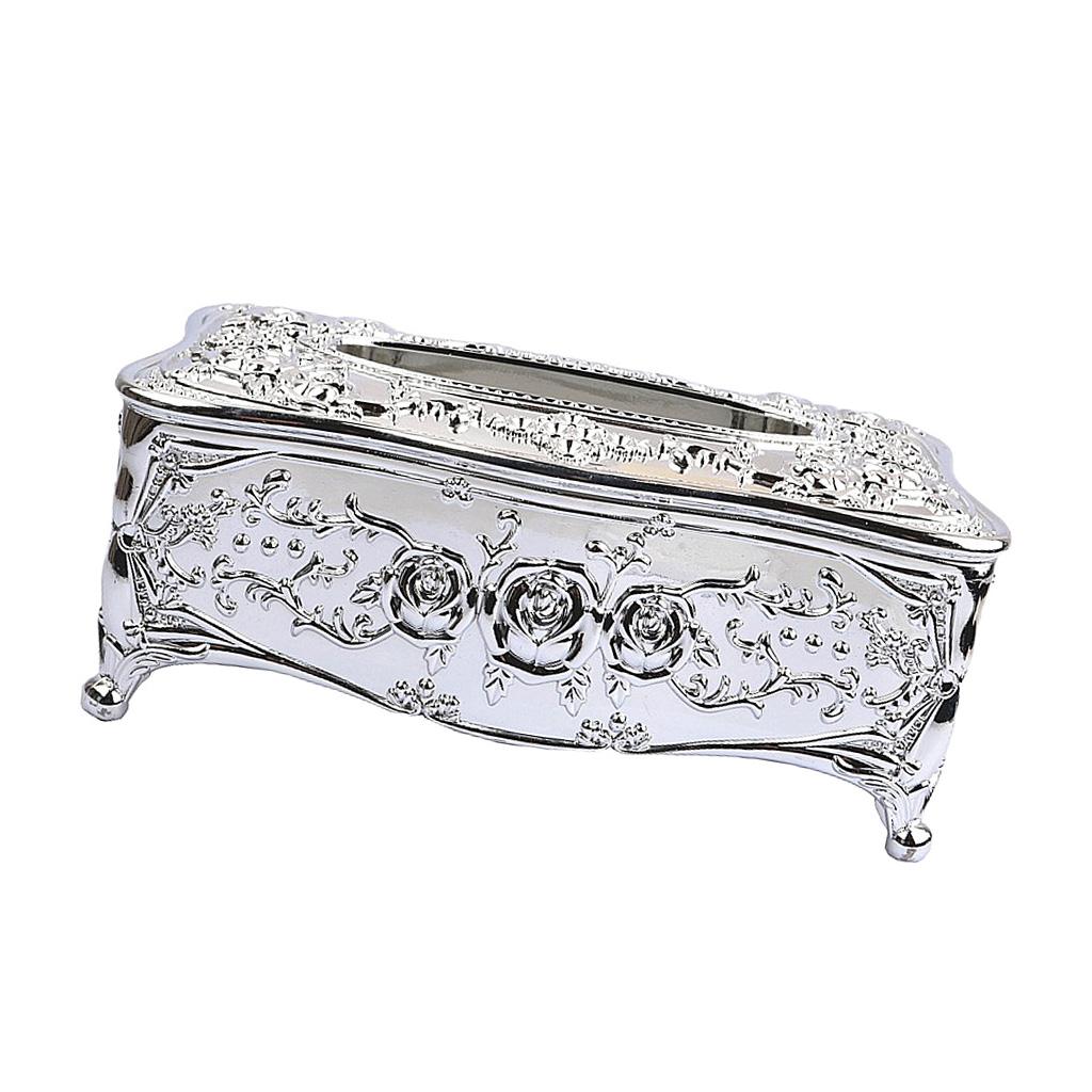 2pcs European Style Tissue Box Cover Living Room Car Tissue Holder Cover-Silver