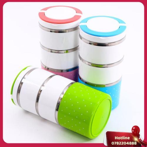 Cặp Lồng Cơm 3 Tầng Giữ Nhiệt Chấm Bi Ruột Inox - Giao Màu Ngẫu Nhiên - Miễn Phí Vận Chuyển