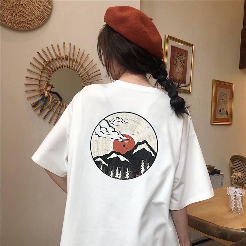 Áo thun tay lỡ form rộng họa tiết phong cách Nhật Bản vải dày mịn 2020T2466