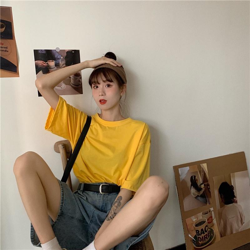 Áo thun tay lỡ trơn VÀNG phông Unisex nam nữ tee oversize form rộng pull Ulzzang Streetwear Hàn Quốc vải mềm