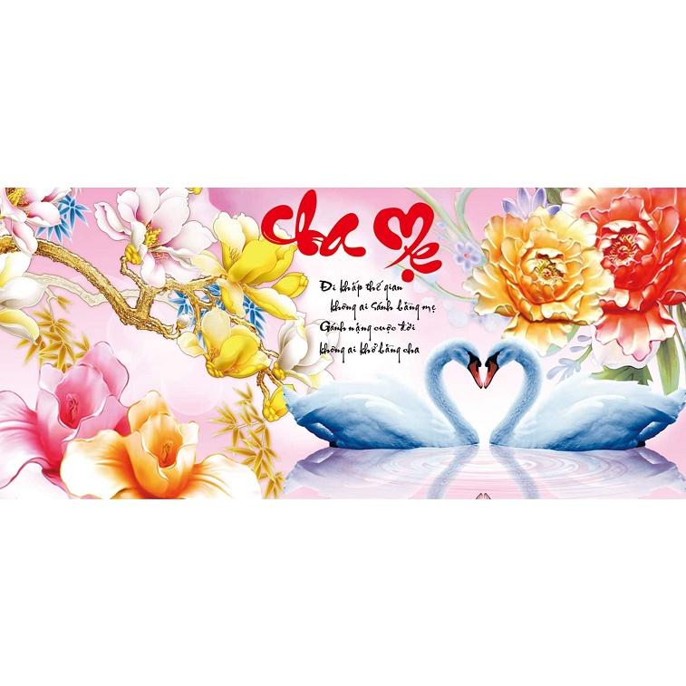 Tranh thêu chữ thập Cha mẹ LV3065, kích thước 84 x 43 cm