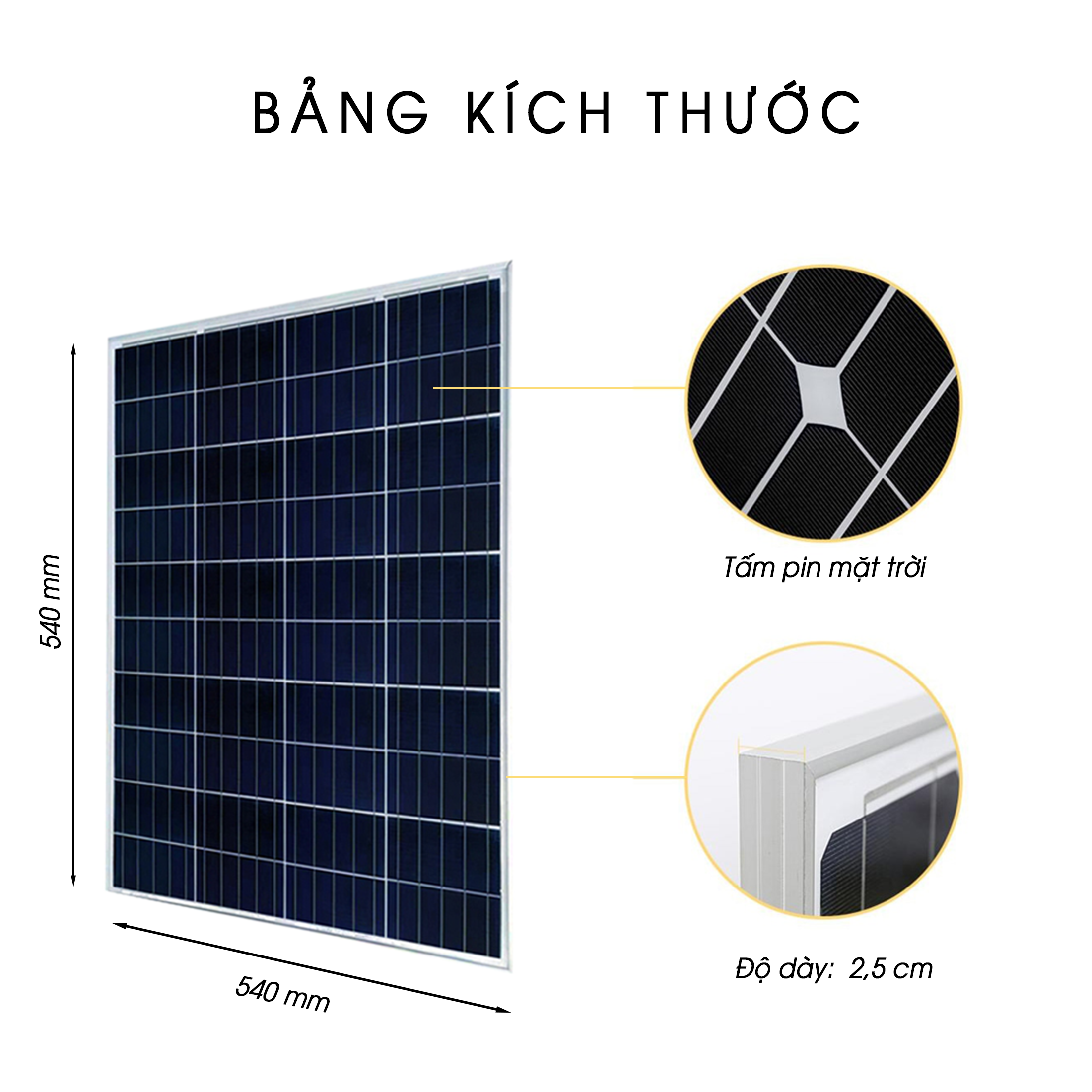 Tấm Pin Năng Lượng Mặt Trời 18V 35W Polysilicon - 540x540x25mm