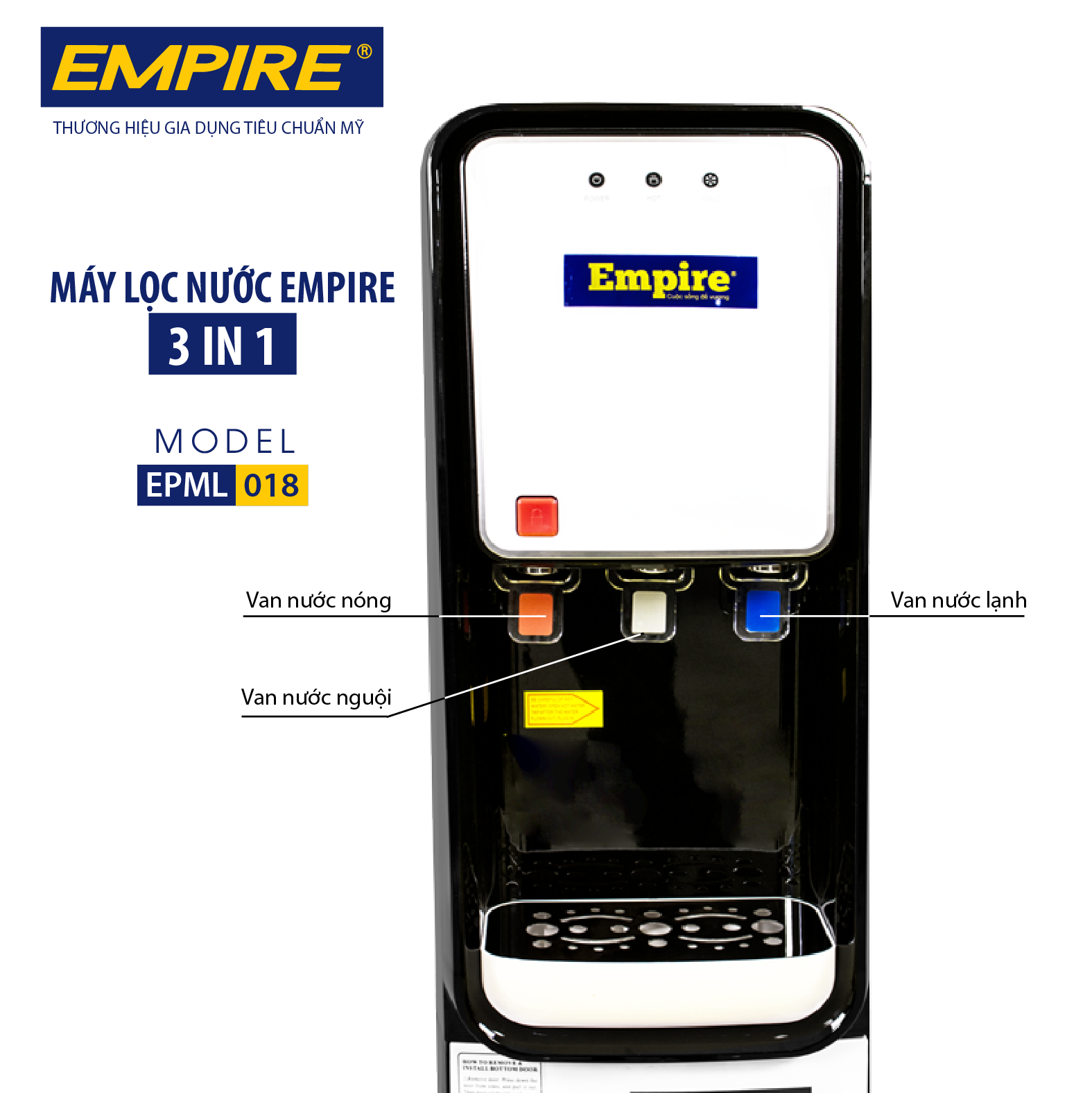 Cây nóng lạnh tích hợp máy lọc nước EMPIRE 3 trong 1 EPML018 - Hàng chính hãng.