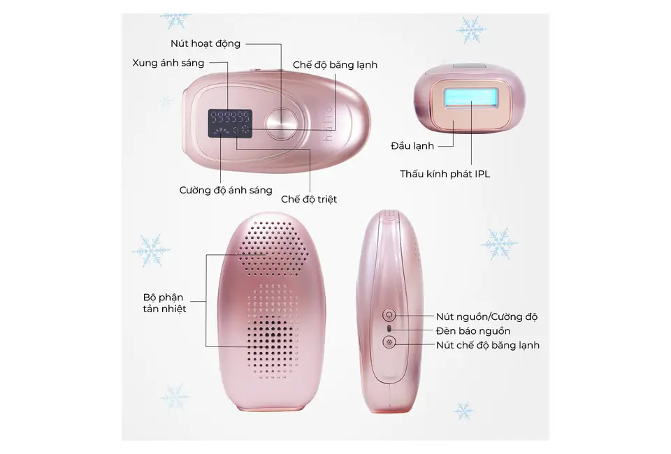 Máy Triệt Lông Lạnh Cá Nhân Halio IPL Cooling Hair Removal Device - Công nghệ triệt tận gốc nang lông - Đầu lạnh 10 độ C - Hàng chính hãng