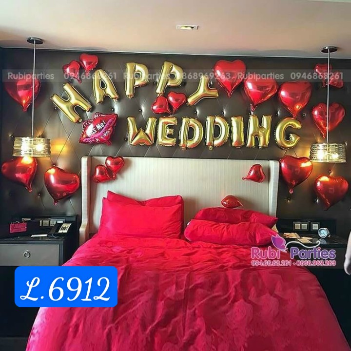 Set Bóng Happy Wedding Trang Trí Phòng Tân Hôn Nhiều Mẫu