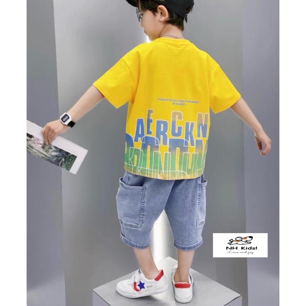 Bộ quần áo cộc tay chữ loang MAGIC KIDS cho bé trai từ 14-22kg