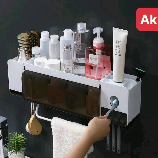 KỆ ĐỂ KEM ĐÁNH RĂNG VÀ BÀN CHẢI THÔNG MINH 4 CỐC CÓ NHẢ KEM ĐÁNH RĂNG TỰ ĐỘNG KÈM CỐC LÚA MẠCH AN TOÀN