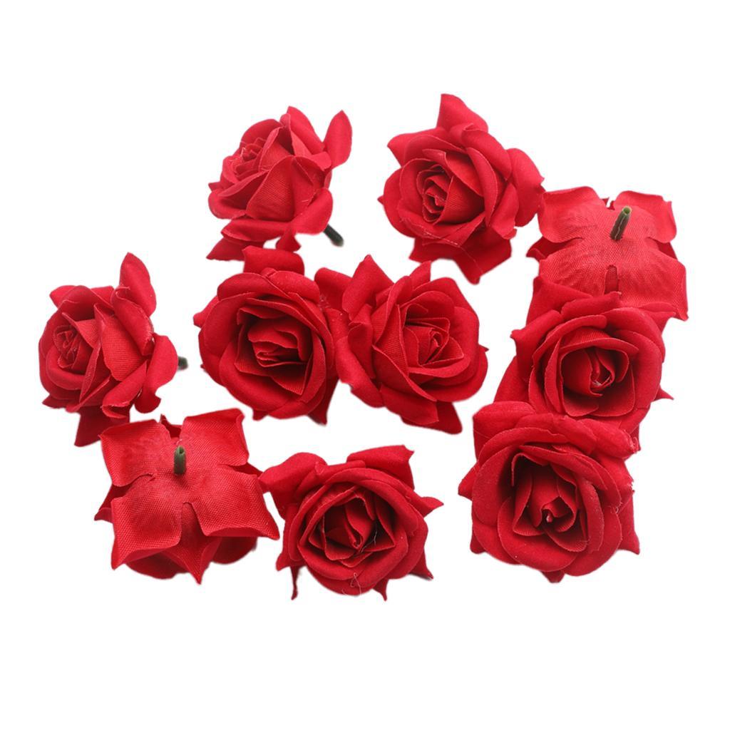 10x Artificial Rose Flower Heads For Wedding Decor, Baby Shower, Craft - Red