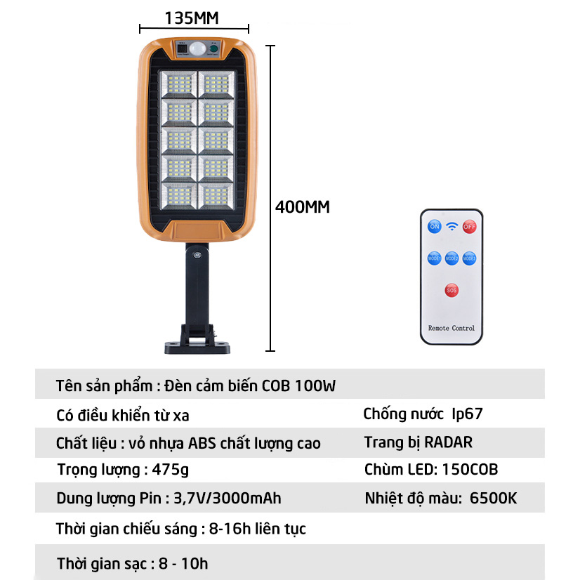 đèn cảm biến COB 100W,hạt đèn COB chất lượng cao, siêu sáng, siêu bền - D1374