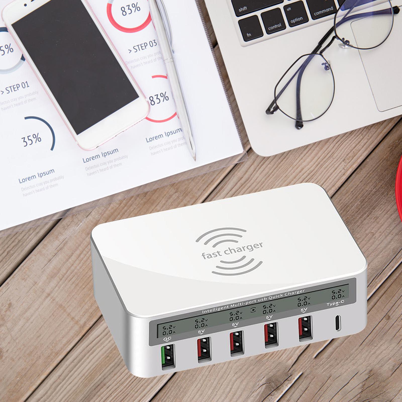 Desktop USB-C Qi 5 USB Ports QC 3.0 Charging Station for iPhone and More EU