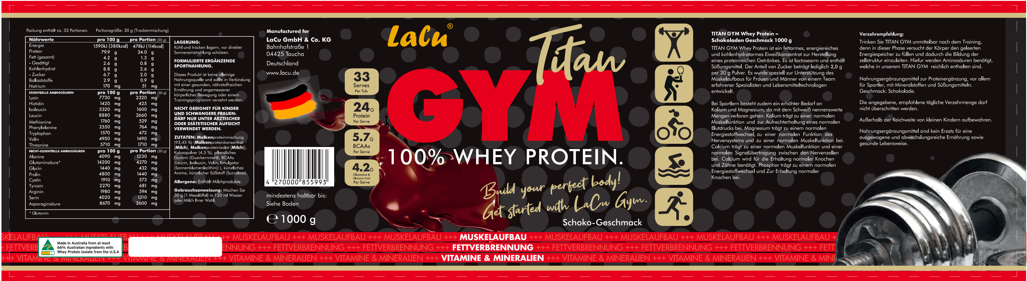 Bột đạm Lacu Whey Protein Vị Socola Trọng lượng 1kg - Hỗ trợ tăng cơ đốt mỡ - Hàng chính hãng nhập khẩu nguyên hộp