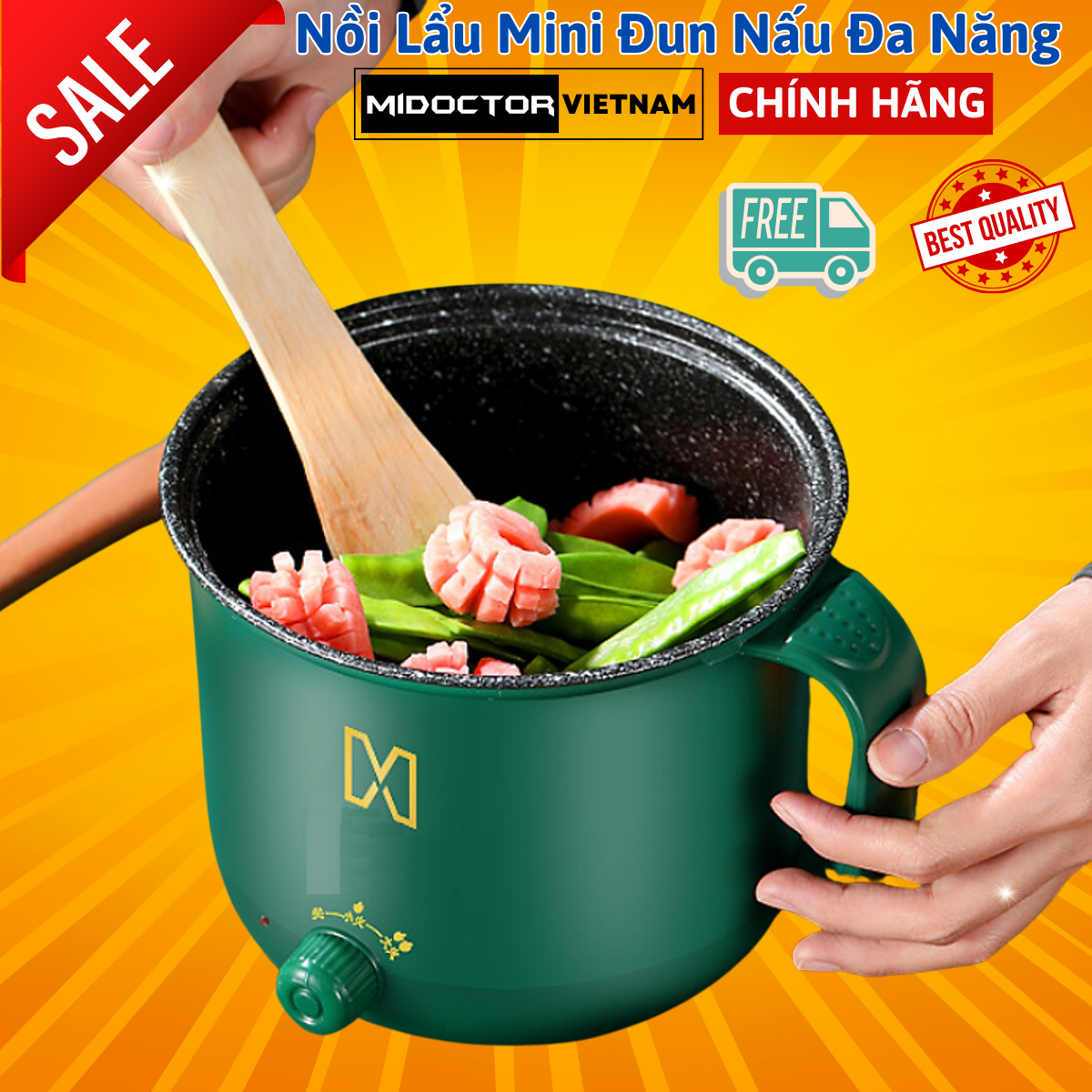 Nồi Lẩu Điện Mini, Nấu Mì 2 Tầng Kèm Giá Hấp Đa Năng Nướng, Luộc, Chiên Chống Dính Vấn Đá Tiện Lợi, Ca nấu mì Hàng Chính Hãng miDoctor