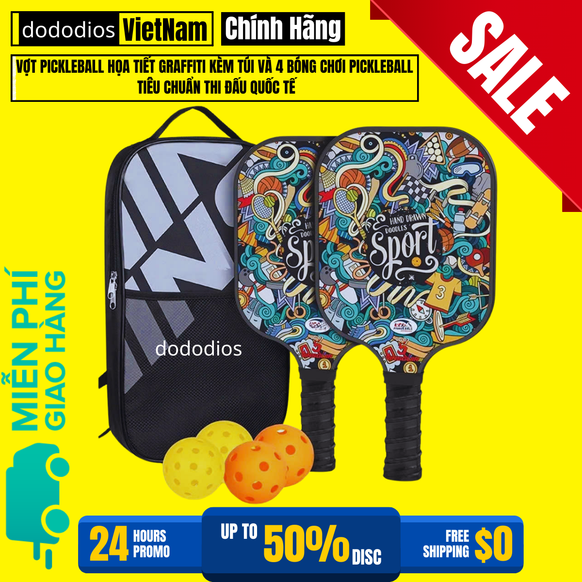 1 Chiếc Vợt Pickleball Họa Tiết Graffiti Pickleball Tiêu Chuẩn Thi Đấu Quốc Tế - Chính Hãng dododios - Graffiti