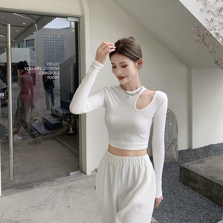 Áo Phông Nữ Dáng Ôm Dài Tay Borip Khoét 1 Bên Vai