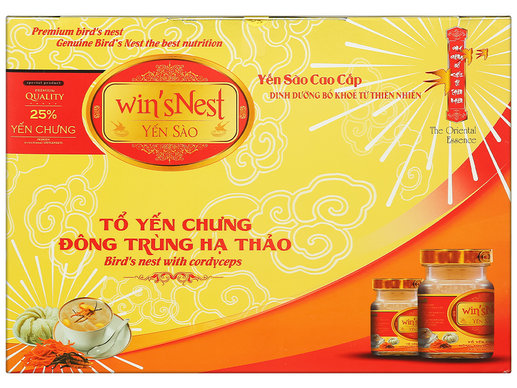 (combo 2 hộp) Yến Sào wins'Nest 25% tổ yến chưng đông trùng hạ thảo (6 Lọ x 70 ml / Hộp) kèm túi xách