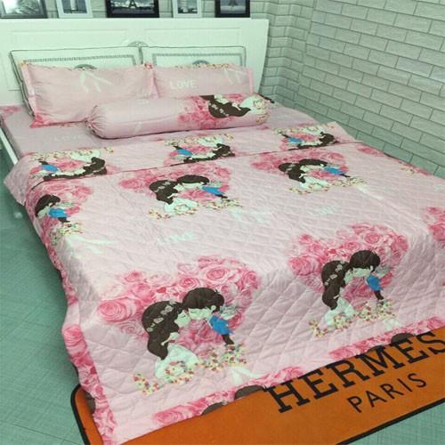 ĐỦ 5 MÓN GA GỐI CHĂN HÈ TRẦN BÔNG MẪU GẤU KÈM 1 VỎ GỐI ÔM