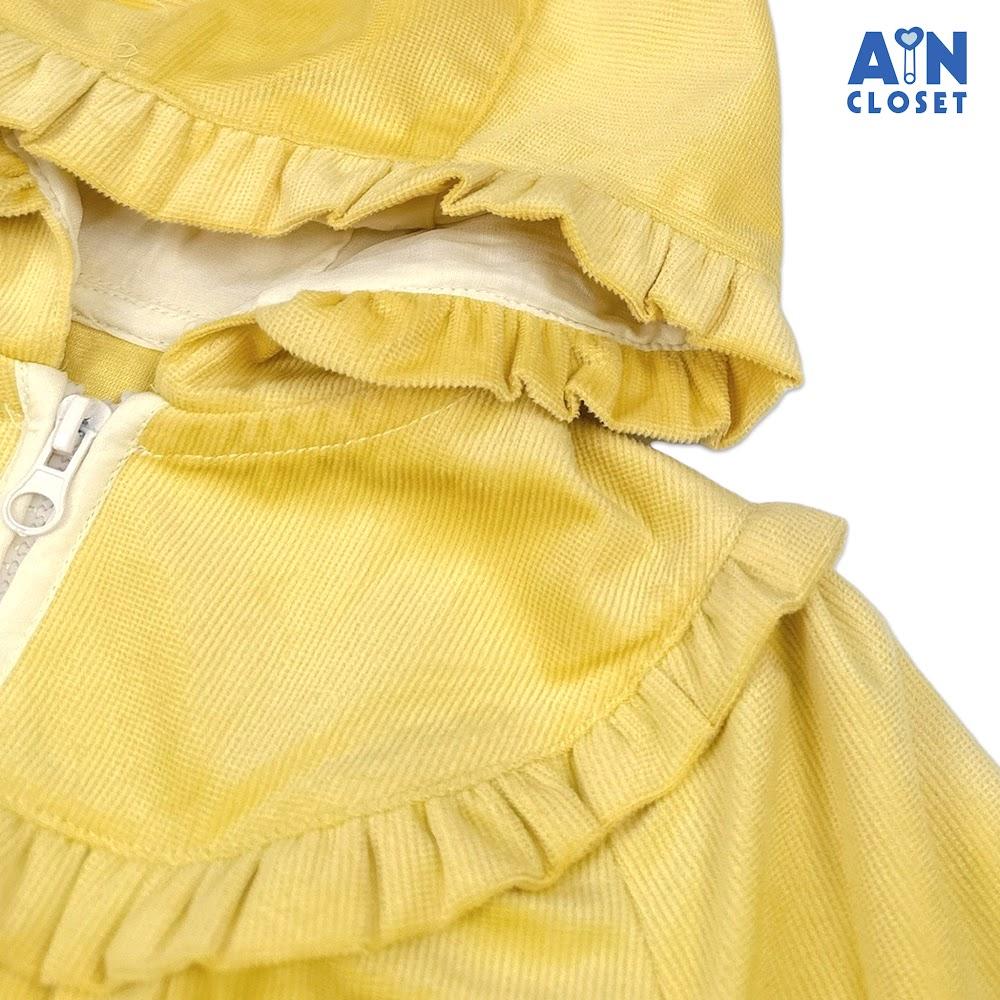 Áo Khoác có nón bé gái hoạ tiết Vàng Trơn Cotton Nhung - AICDBGMB6QMG - AIN Closet