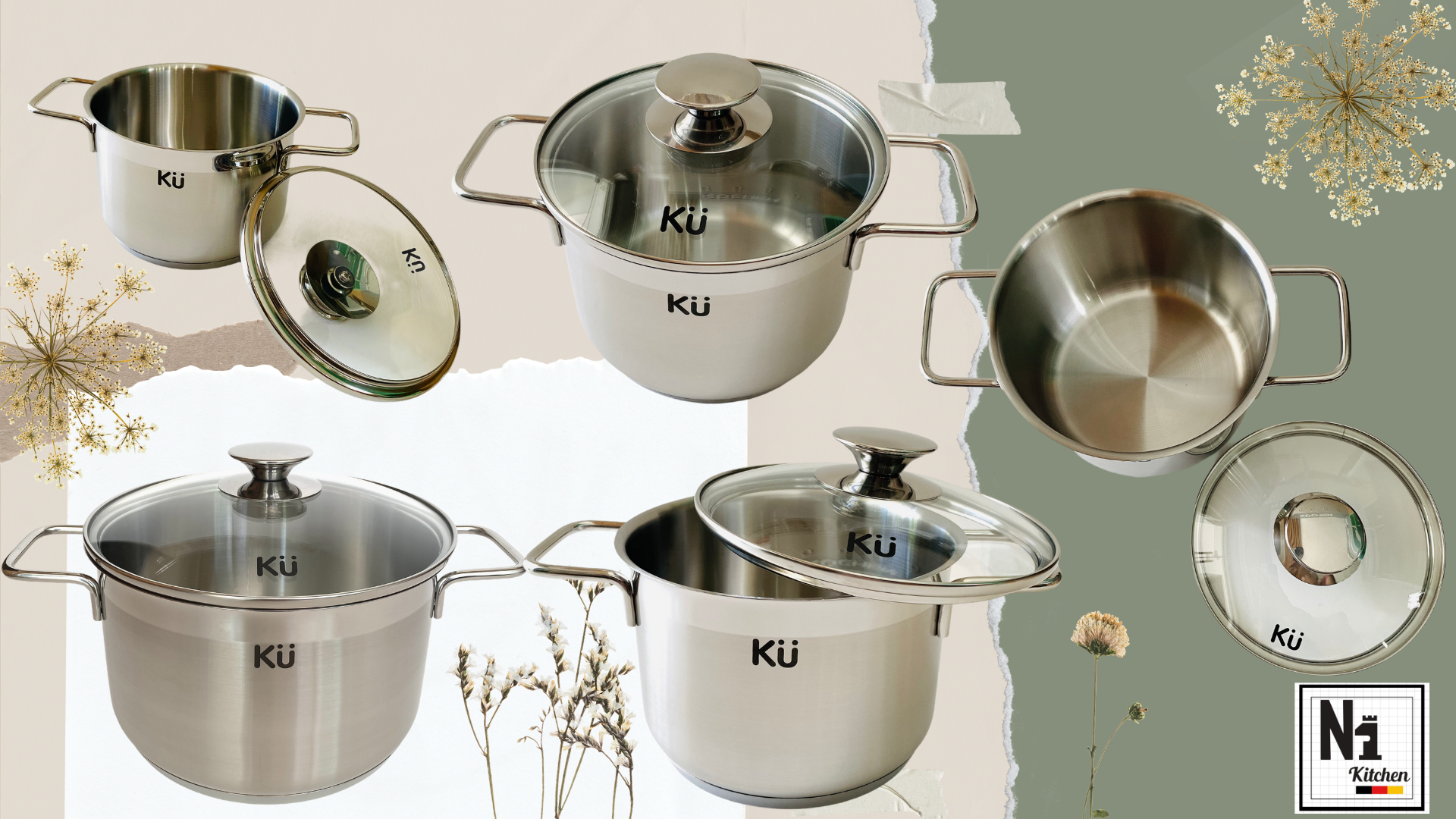 Bộ nồi inox KUCHEN, Hàn Quốc, Bảo hành: 10 năm – Set 5 nồi - Hàng Chính Hãng