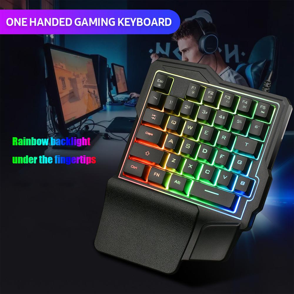 Bàn phím trò chơi một tay trực tuyến Đèn RGB tiện dụng Màu đen K7