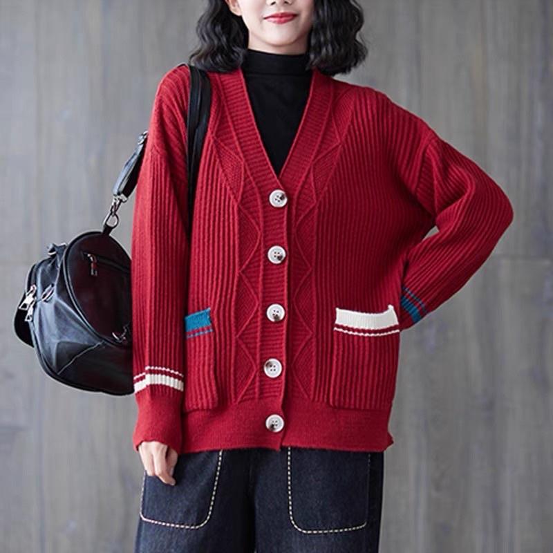 Áo len cardigan nữ pha màu cá tính, áo khoác len nữ hàng quảng châu