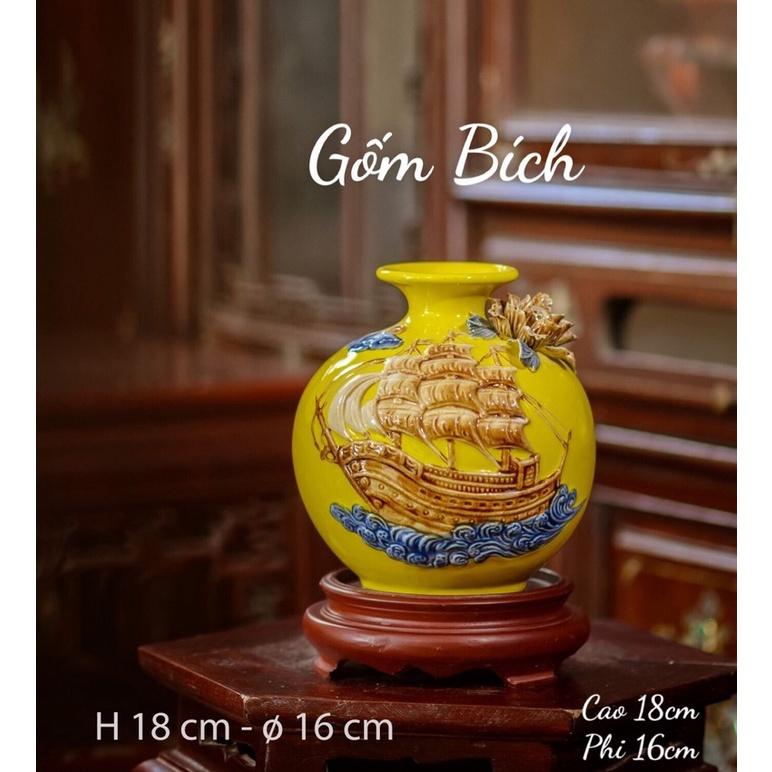 Bình Hút Lộc Thuận Buồm Xuôi Gió Men Màu Bình Phong Thủy Tài Lộc Gốm Sứ Bát Tràng - Gốm Bích