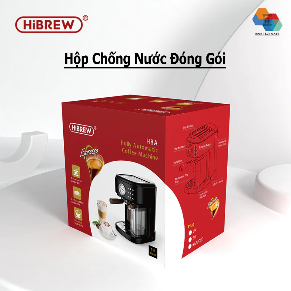 Máy pha cà phê HiBREW H8A tự động đánh bọt sữa cho Cappuccino, Latte, áp suất 19 Bar, hàng chính hãng