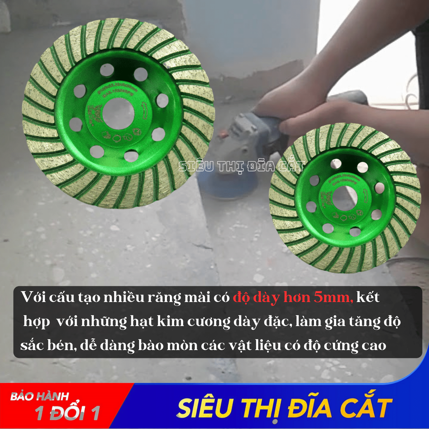 Chén Mài 125mm KingTom Xanh Khô - Mài Bê Tông, Đá Cứng