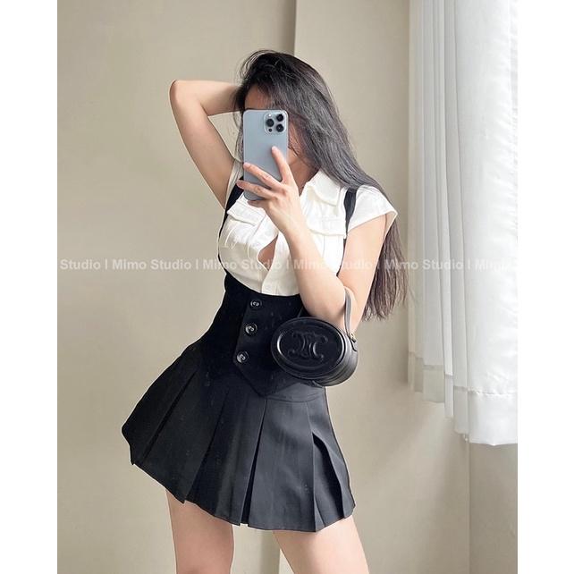 Thun cổ sơ mi tay ngắn phối túi - Gile đen