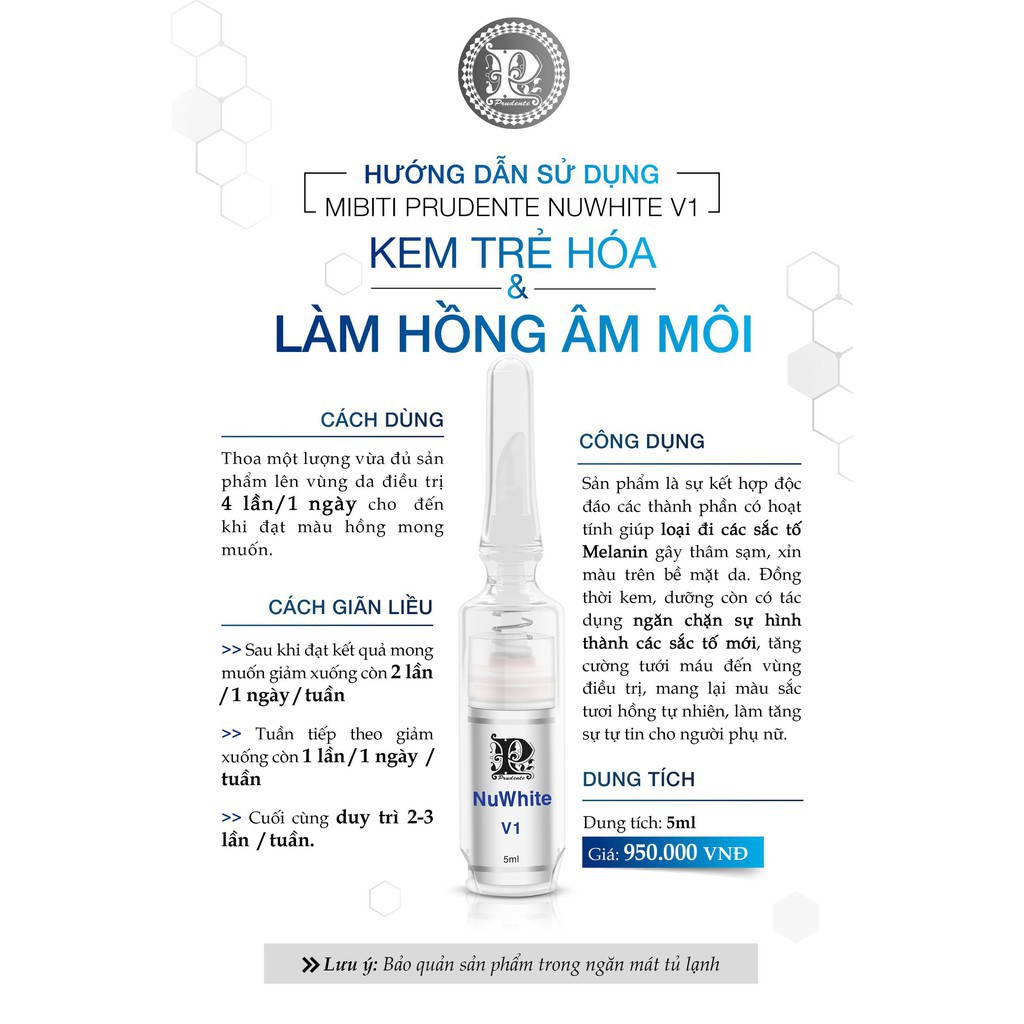 Kem trẻ hóa, làm hồng môi cô bé Nuwhite V1 Mibiti Prudente 5 ml