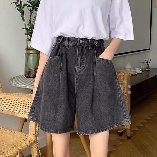Quần short jean nút hông Ulzzang , quần jean ngố nữ