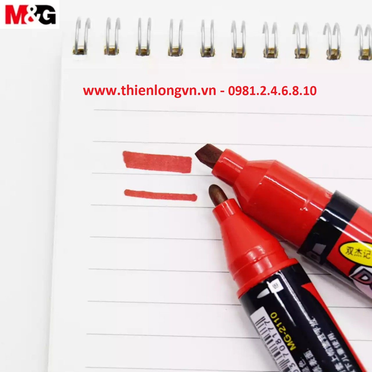 Hộp 12 cây bút lông dầu 2 đầu M&G - 2110 đỏ