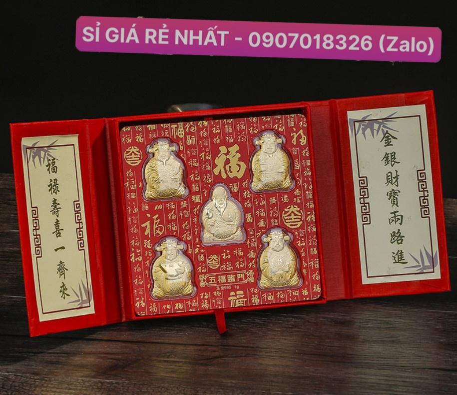LOẠI 1Bộ Thần Tài Ngũ Phúc Lâm Môn Mạ Vàng 24k Cấp, Quà Tết Sang Trọng NELI