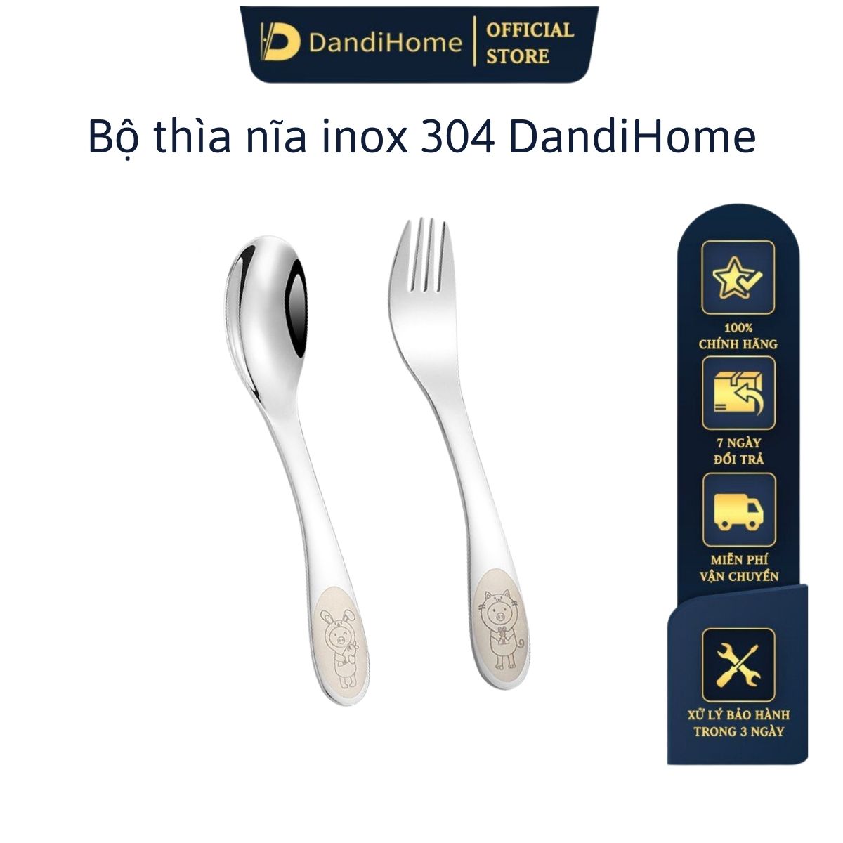 Bộ dao thìa nĩa tập ăn cho bé DandiHome inox 304 cao cấp - Có các lựa chọn