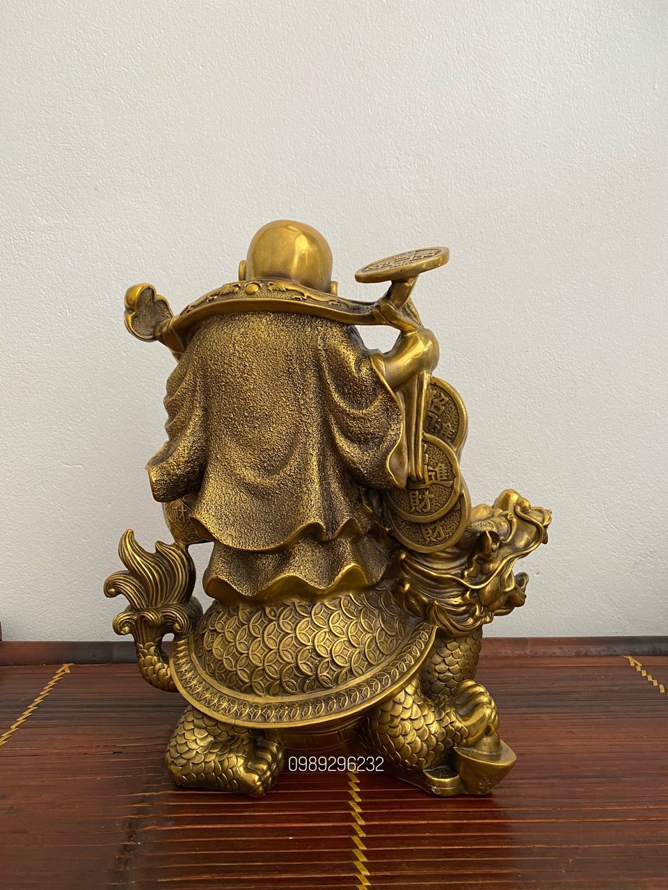 Tượng phật Di Lặc gánh tiền cưỡi long quy bằng đồng