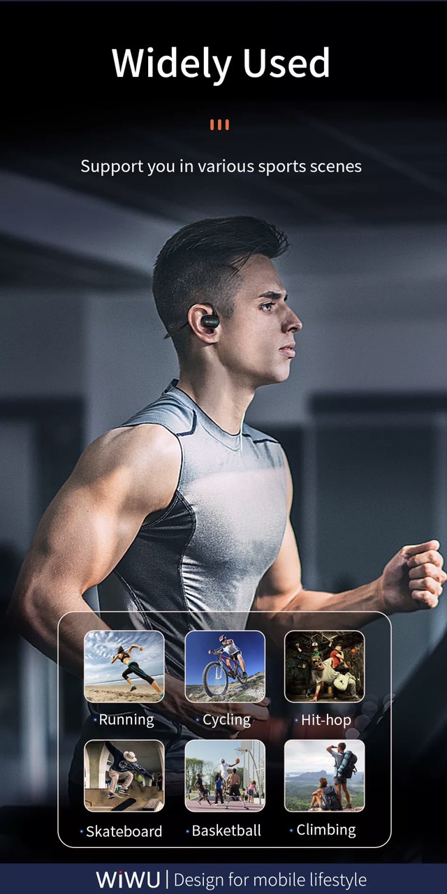 Tai Nghe Không Dây Thể Thao Wiwu Marathon SE Dành Cho Các Thiết Bị Có Bluetooth Chất Lượng Âm Thanh Cao, Uốn Cong 360 Độ - Hàng Chính Hãng