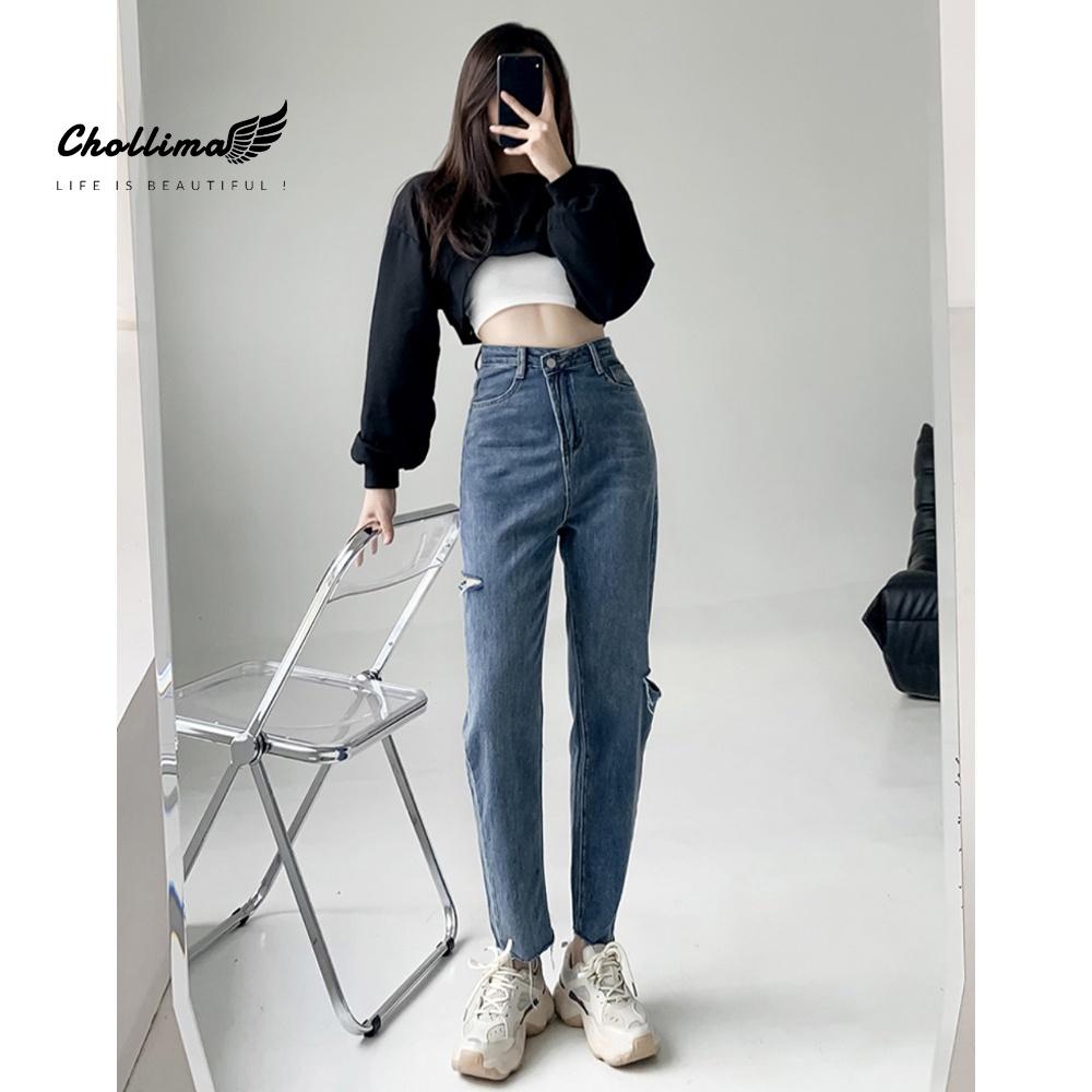 Quần baggy jean Chollima ống nhỏ rách tua lai QD247 phong cách hàn quốc trẻ trung năng động