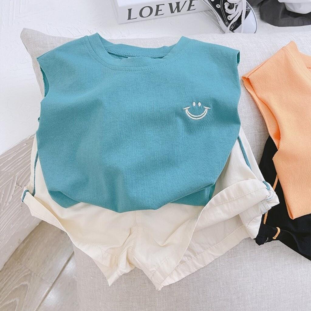 Đồ bộ bé trai, bộ sát nách Thêu Miệng Cười phối quần chạy viền cho bé từ 8-28kg - SUMO KIDS