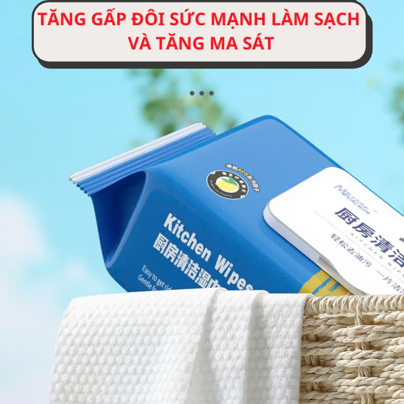 Khăn Ướt Lau Bếp , Lau Tủ , Lau Bàn Ghế,..vv Gói 80 Tờ Không Chất Tẩy Rửa An Toàn Với Da , Siêu Dai Có Thể Giặt Sạch Và Tái Sử Dụng - Hàng Chính Hãng
