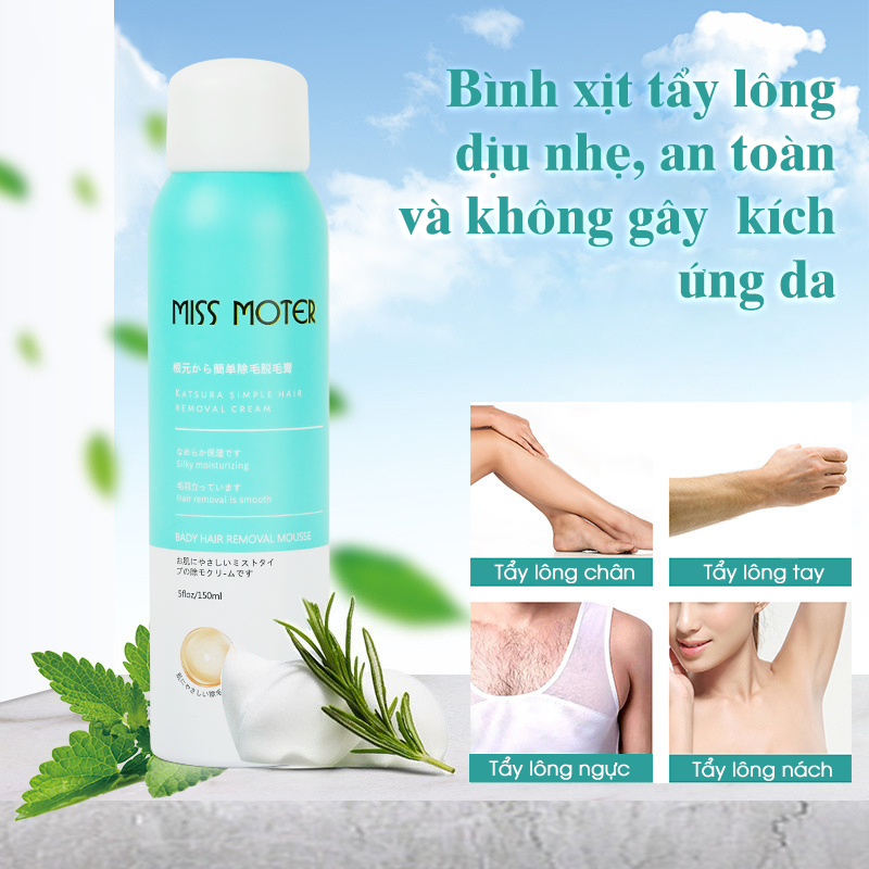 Xịt tẩy lông dạng bọt Miss Moter chiết xuất lô hội dịu nhẹ Nhật Bản 150ml