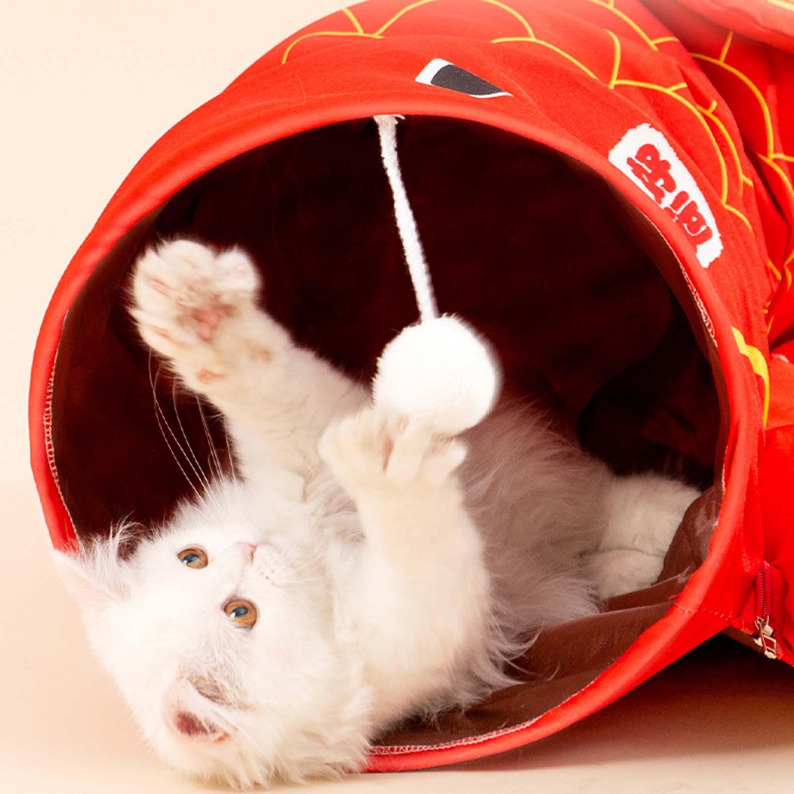 Cat Tunnel Pet Washable Cushion Mat Interactive Toy for Mice Guinea Red