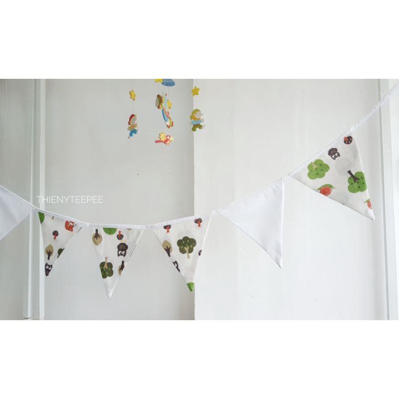 Dây cờ tam giác vải hình chim cú, xịn may đẹp, dài 2,2m, trang trí Decor Sinh nhật