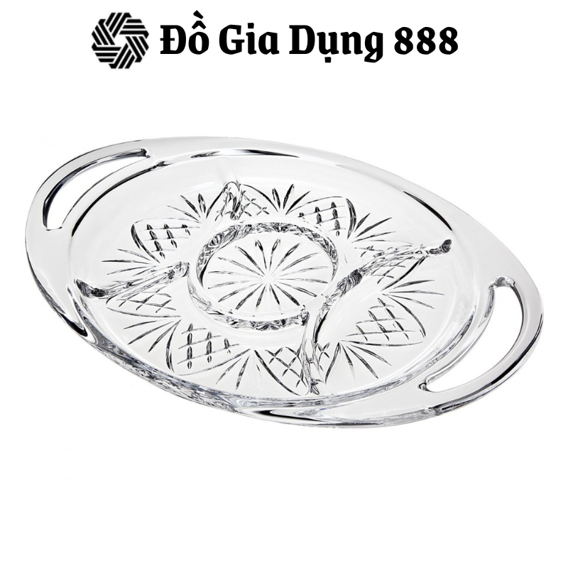 Đĩa Pha Lê Có 2 Tay Cầm GODINGER DUBLIN, Khay Pha Lê Cao Cấp Trang Trí Bàn Tiệc, Nhập Đức