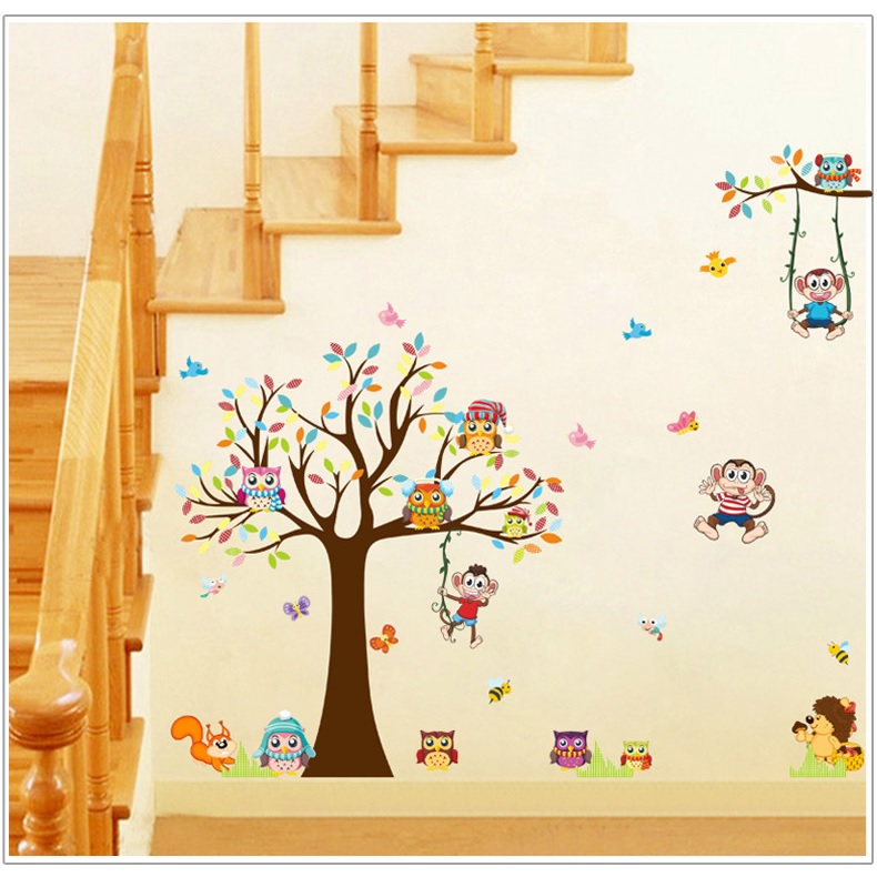 Decal dán tường tranh dán trang trí phòng bé yêu hình các con vật dễ thương, ngộ nghĩnh vừa học vừa chơi DB085
