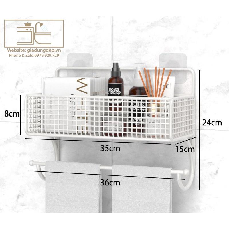 Kệ để mĩ phẩm - Giá để đồ nhà tắm - nhà vệ sinh Tiện Dụng - Đa năng - Treo khăn mặt - Miếng dán KHÔNG KHOAN TƯỜNG